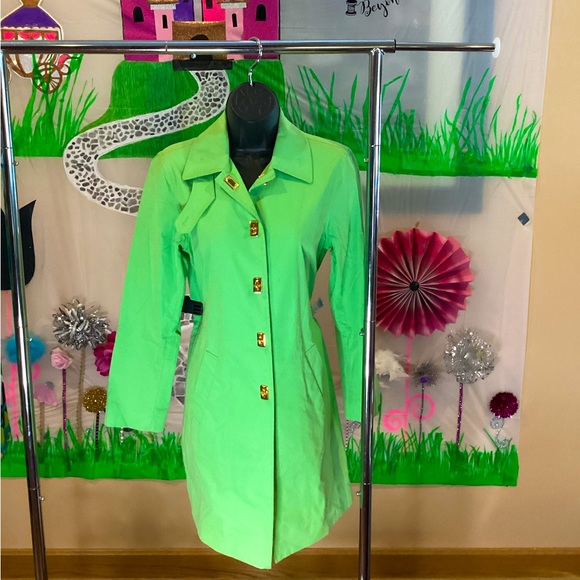 LAUREN RALPH LAUREN PARROT LIME GREEN TRENCH COAT SZ. PS - Picture 4 of 10
